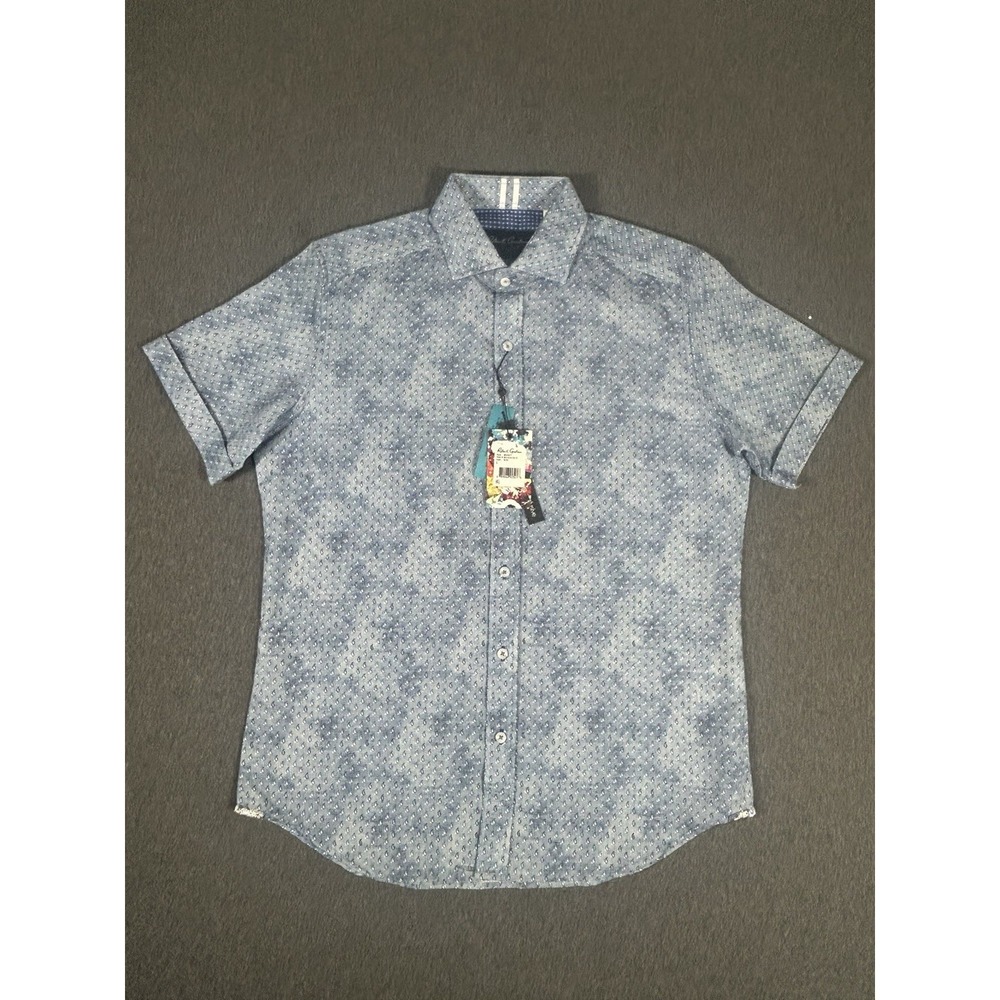 NWT Robert Graham Mens L‎ Tailored Fit Short Sleeve Button Shirt Blue Paisley